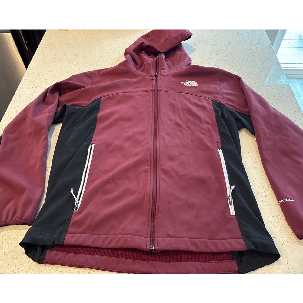 North Face WindWall Jacket Mens Soft Shell Hooded Full Zip Large Hiking Maroon